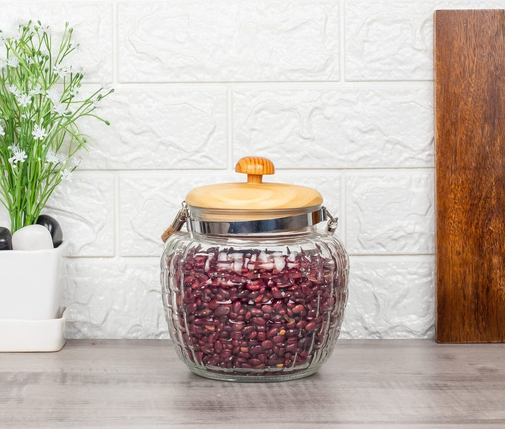 Femora Glass Kitchen Storage Jar with Bamboo Lid, 1500 ML, (1.5-LTR) Set of 2, Free Replacement of Lids