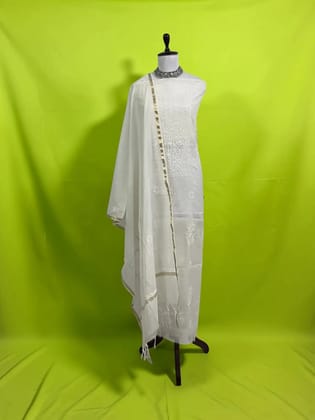 Hand Chikankari Mul Cotton Dress Material with Dupatta, Lucknow Hand Chikankari Mul Cotton Dress Material with Dupatta, Lucknow