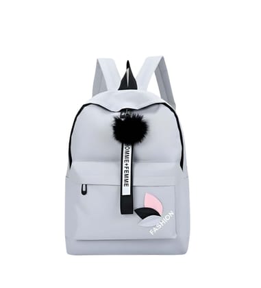 DARSHANS Unisex PU Leather Solid Medium Zipper Backpack (Grey)-PID65112