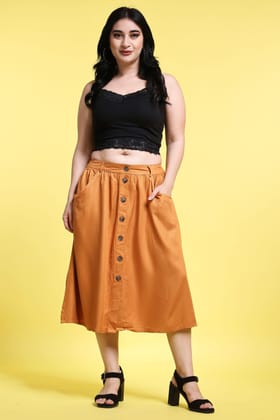 Mustard Solid Buttoned Skirt-L / Mustard