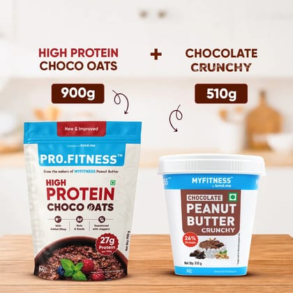 High Protein Choco Combo | High Protein Chocolate Oats + Peanut Butter Chocolate Crunchy | Healthy Breakfast High Protein Choco Combo | High Protein Chocolate Oats + Peanut Butter Chocolate Crunchy | Healthy Breakfast - 900g Oats + 510g PB