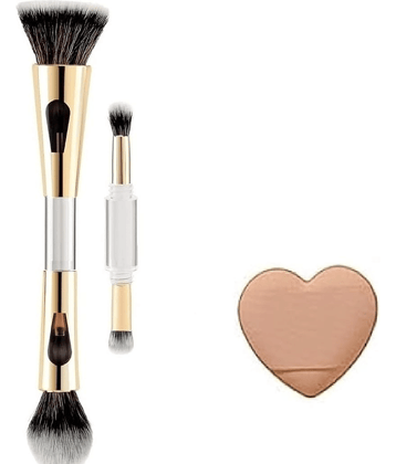4in1 Travel Foundation Brush Blush Blending With Mini Heart Puff,Pack of 2