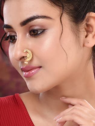 Gold toned Red stone Studded Marathi Nath Nosepin