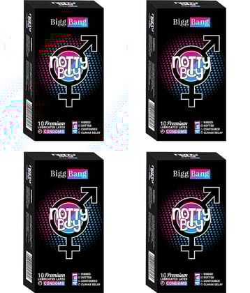 NottyBoy Bigg Bang 4IN1 Dotted Ribbed Contoured Over Time Condoms - 40 Units