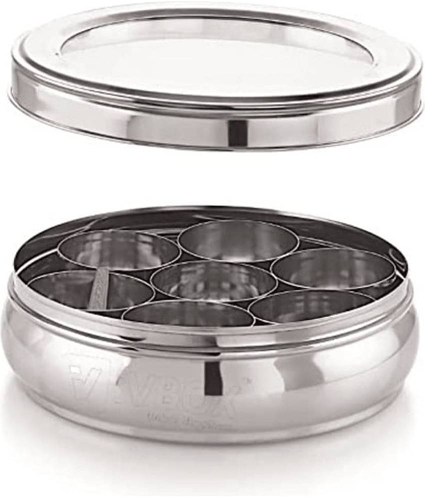 ATROCK Masala Dabba Steel Silver Spice Container ( Set of 1 )