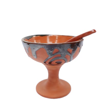 Nature Touch " Terracotta Ice Bowl with Black Ceramic Coating  Elegant Cold Serving Bowl for Ice & Snacks "