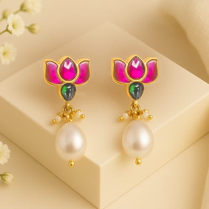 92.5 Sterling Silver Lotus Stud Earring-Gold / earring