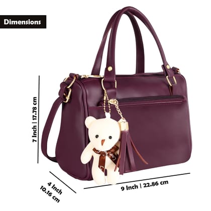 Purple Luxurious Faux Leather Handbag With Teddy Bear For Women And Girls HB18