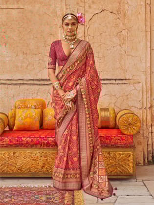 Orange  Soft Silk Patola Printed Saree