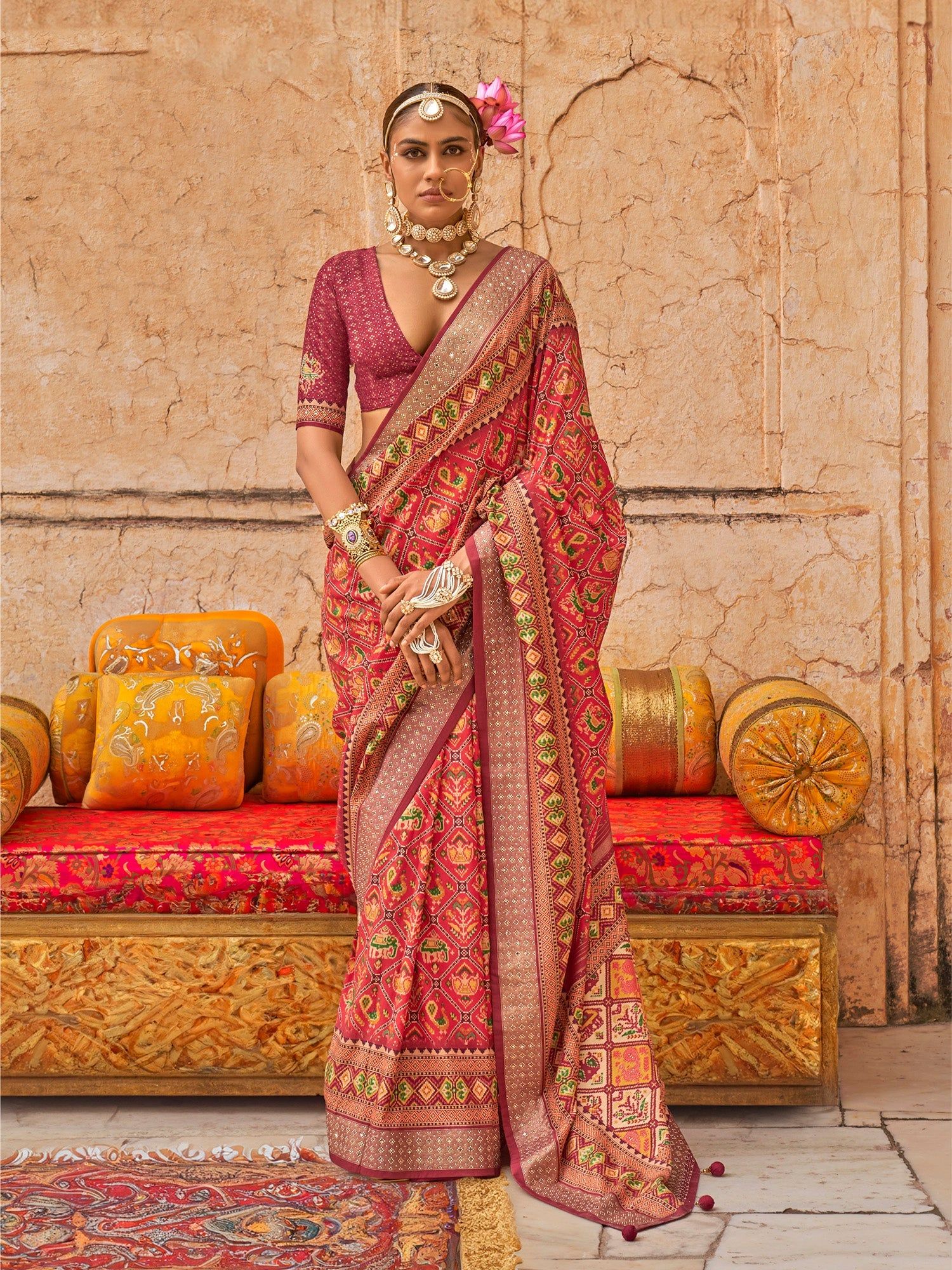 Orange  Soft Silk Patola Printed Saree