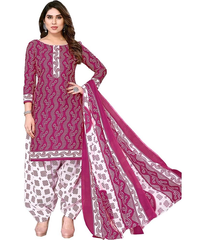 Rajnandini Unstitched Cotton Blend Printed Dress Material - Pink ( Pack of 1 )