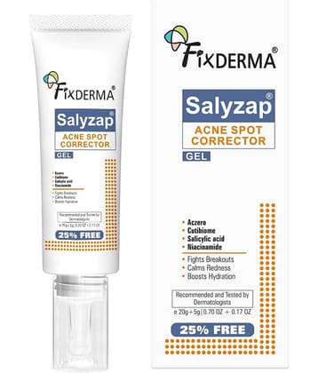 Fixderma Salyzap 2% Salicylic Acid Acne Spot Corrector Gel with 2% Niacinamide Acid & 1% Aczero | Reduce Active Acne & Redness | Fades Dark Spots & Blemishes | Pimple Remover For Men & Women - 20g