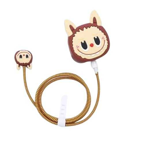 CEVRO Charger Protective Case for Apple 18W -20W iPhone Adapter Charger Cartoon & Silicon Lightning Data Cable Case (Brown)
