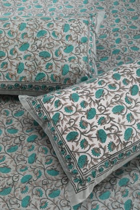 Vadeeya Cotton Percale Bedsheet-Double - 90 x 108 in / Blue Turquoise / Turquoise