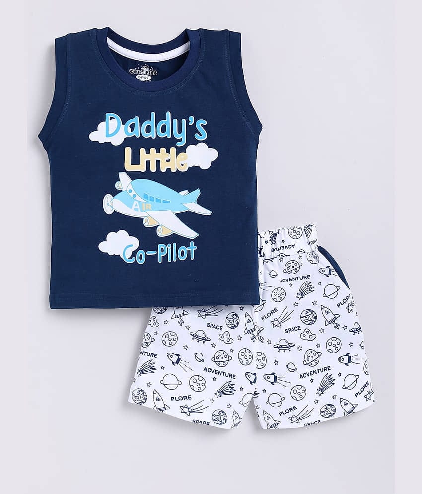 CUTOPIES Pack of 1 Boys Cotton T-Shirt & Shorts Set ( Blue )