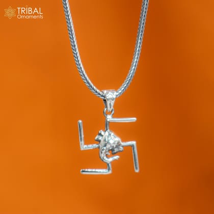 925 sterling silver Swastik and ganesha Pendant with chain tribal jewellery nsp1046-Only Pendant