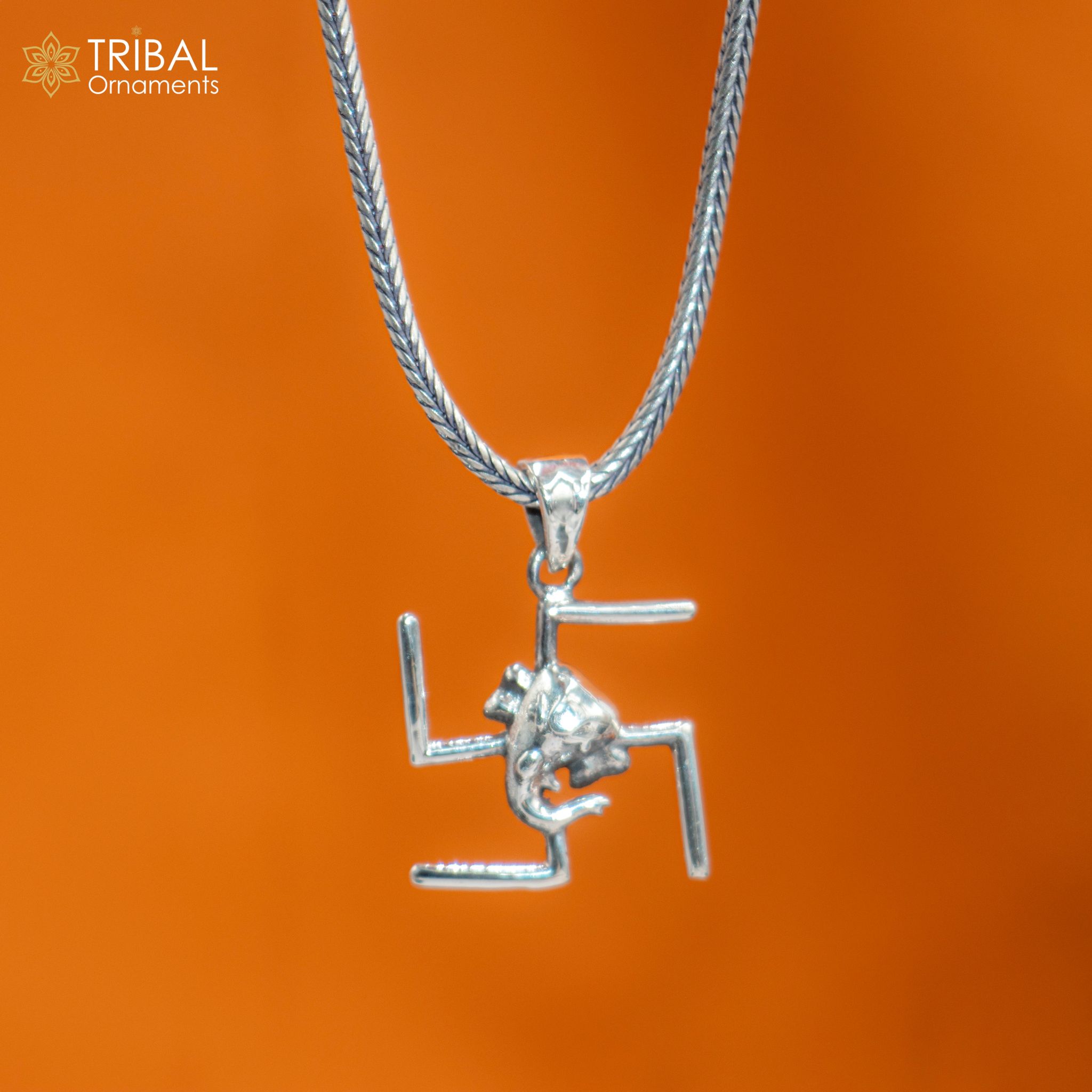 925 sterling silver Swastik and ganesha Pendant with chain tribal jewellery nsp1046-Only Pendant