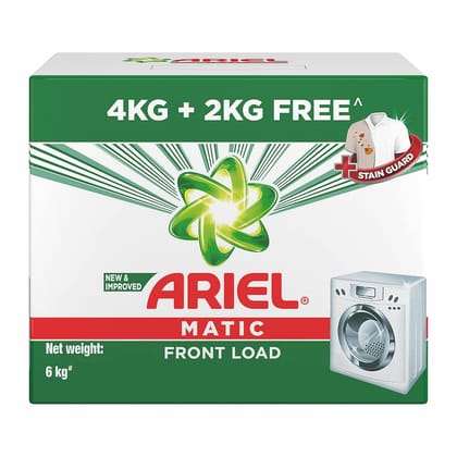 Ariel Matic Stain Guard Laundry Detergent - Front Load, 4 kg + 2 kg FREE