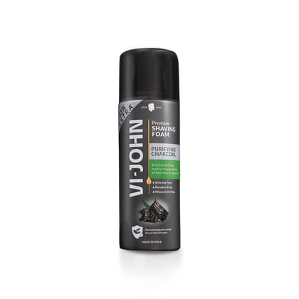 VI-JOHN Purifying Charcoal Shave Foam | Clean & Hydrated skin with Aloevera & Jojoba Oil  (200 g) VI-JOHN Purifying Charcoal Shave Foam | Clean & Hydrated skin with Aloevera & Jojoba Oil  (200 g)