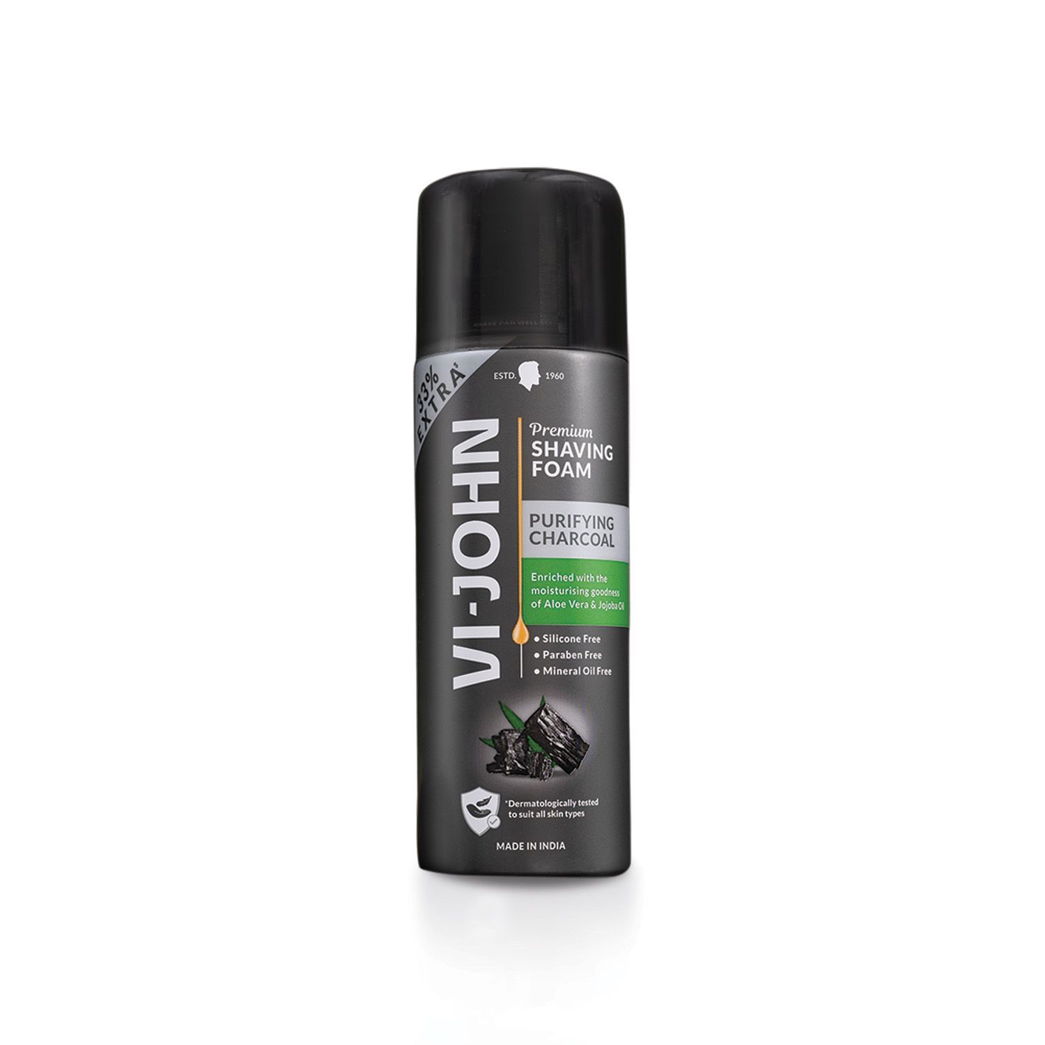 VI-JOHN Purifying Charcoal Shave Foam | Clean & Hydrated skin with Aloevera & Jojoba Oil  (200 g)