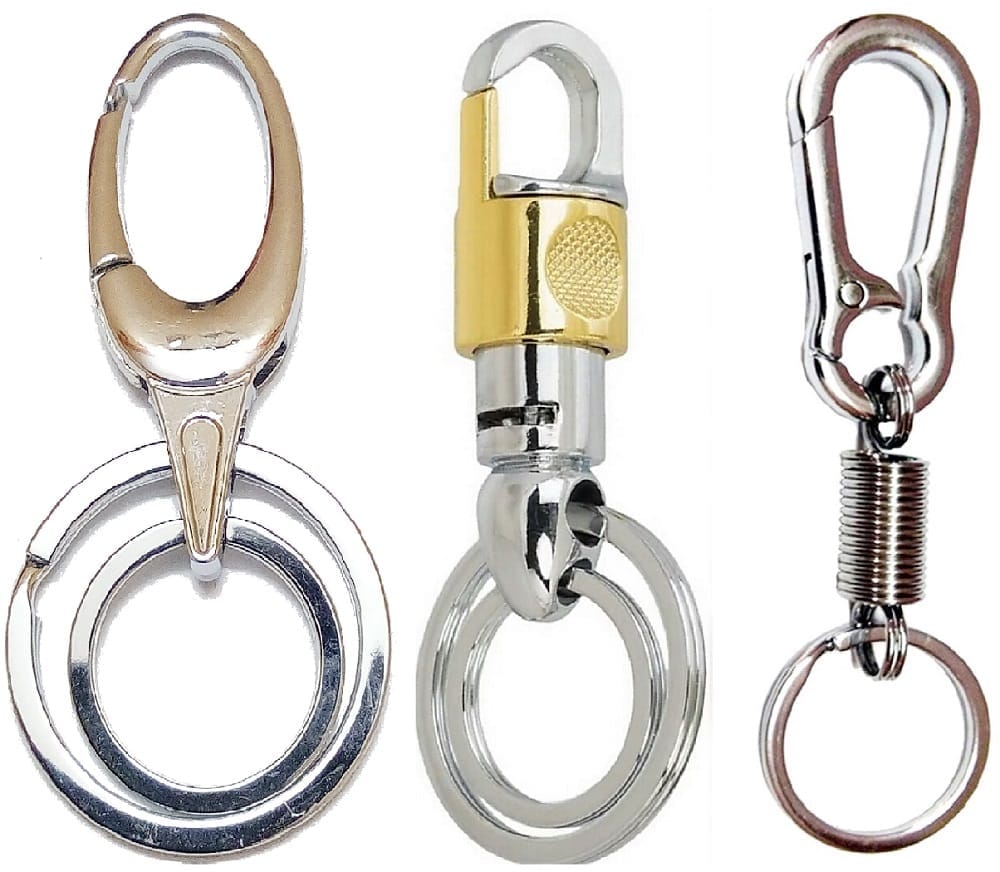 KD COLLECTIONS Double Ring Hook Keychain for Bike & Cars Combo - Golden Silver Color - Pack of 3 Keychains