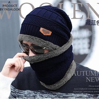 Fashlook Woolen Dark Blue Casual Winter Cap