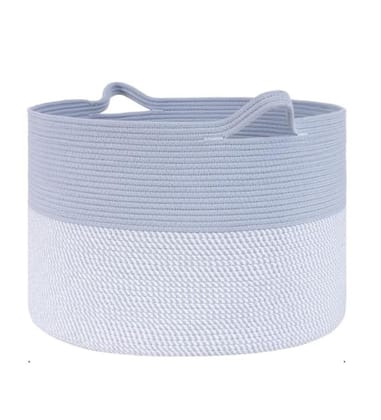 Generic Cotton Pack Of_1 16x14 Inch Storage Basket For Clothes With Out Lid (Blue-White)-PID66438 Generic Cotton Pack Of_1 16x14 Inch Storage Basket For Clothes With Out Lid (Blue-White)-PID66438