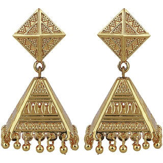 Triangle Jhumki Barfi Top Brass Material Drop Hook Women's Fashion Jewelry Jhumki Earrings for Girls  Women's - Golden
