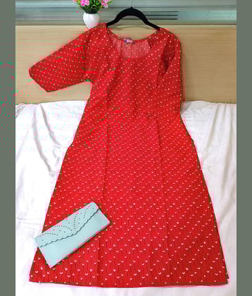 Ethnic Basket Pack of 1 Crepe Printed Straight Women's Kurti - ( Red )