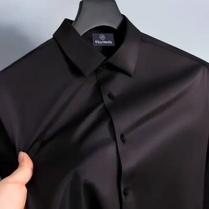 Men's Satin Lycra formal  Full Sleeve shirt Black-S