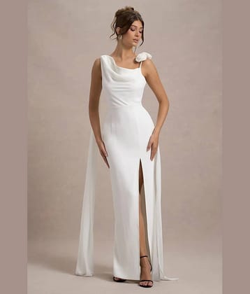 Traquila Georgette Solid Full Length Women's A-line Dress - White ( Pack of 1 )