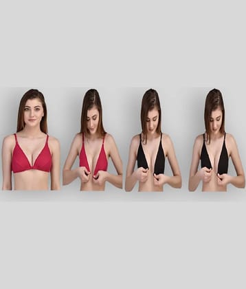 Desiprime Pack of 4 Poly Cotton Non Padded Women's Front Closure ( Multi Color )
