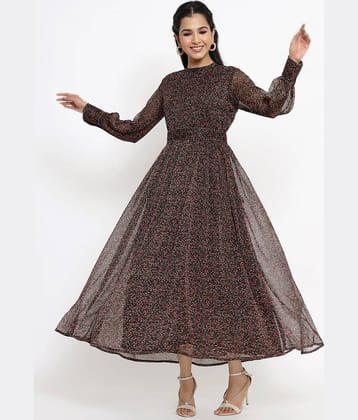 Juniper Women Chiffon Printed Fit & Flare Dress ( Black )