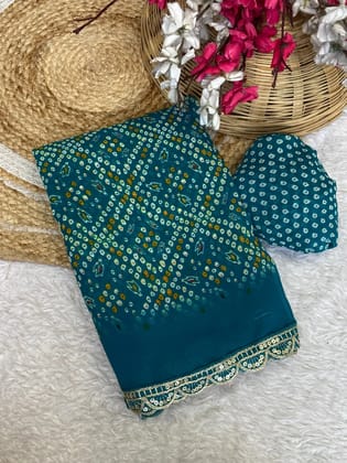Bandhani Prints with Embroidered Lace