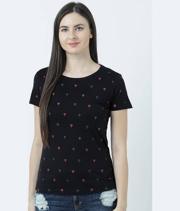 Huetrap Women Cotton Regular Fit Round Neck T-Shirt ( Black )