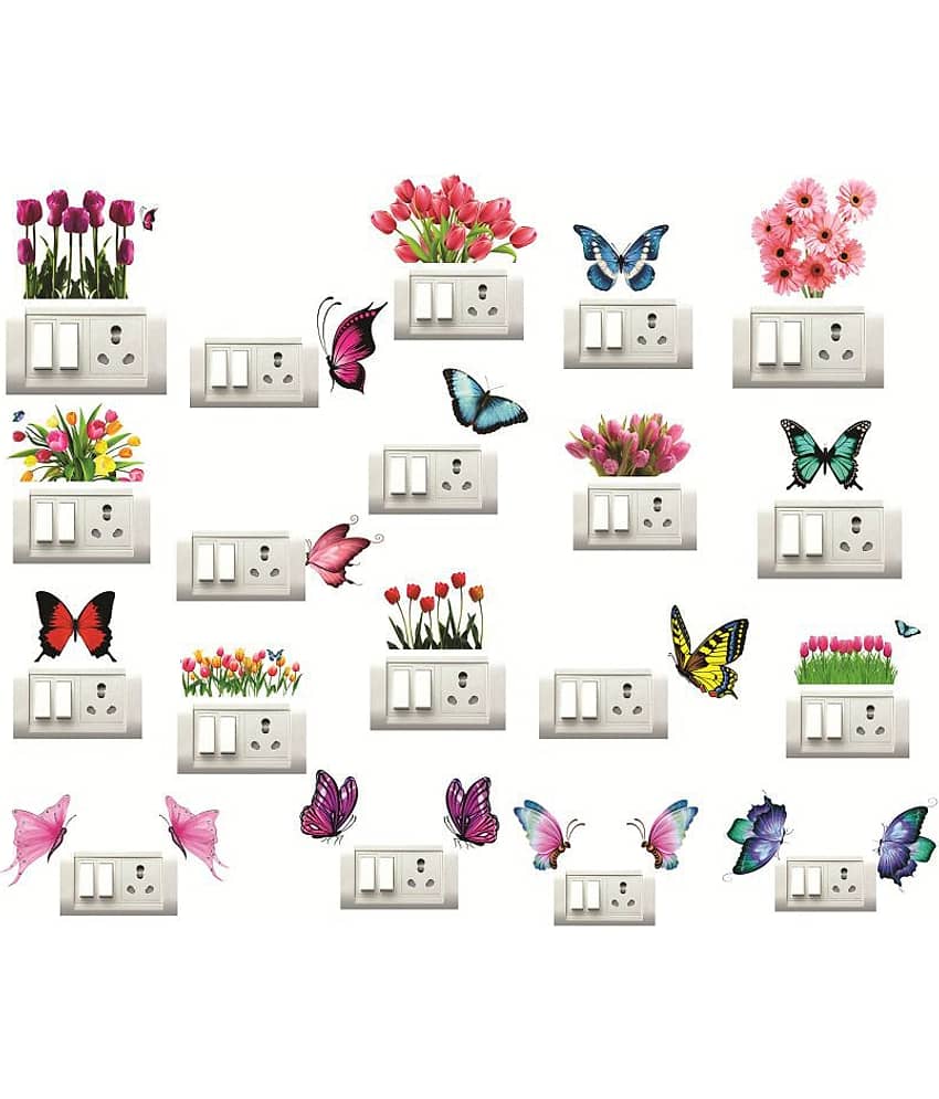 Decor Villa butterfly and flower Floral Sticker ( 30 x 30 cms )