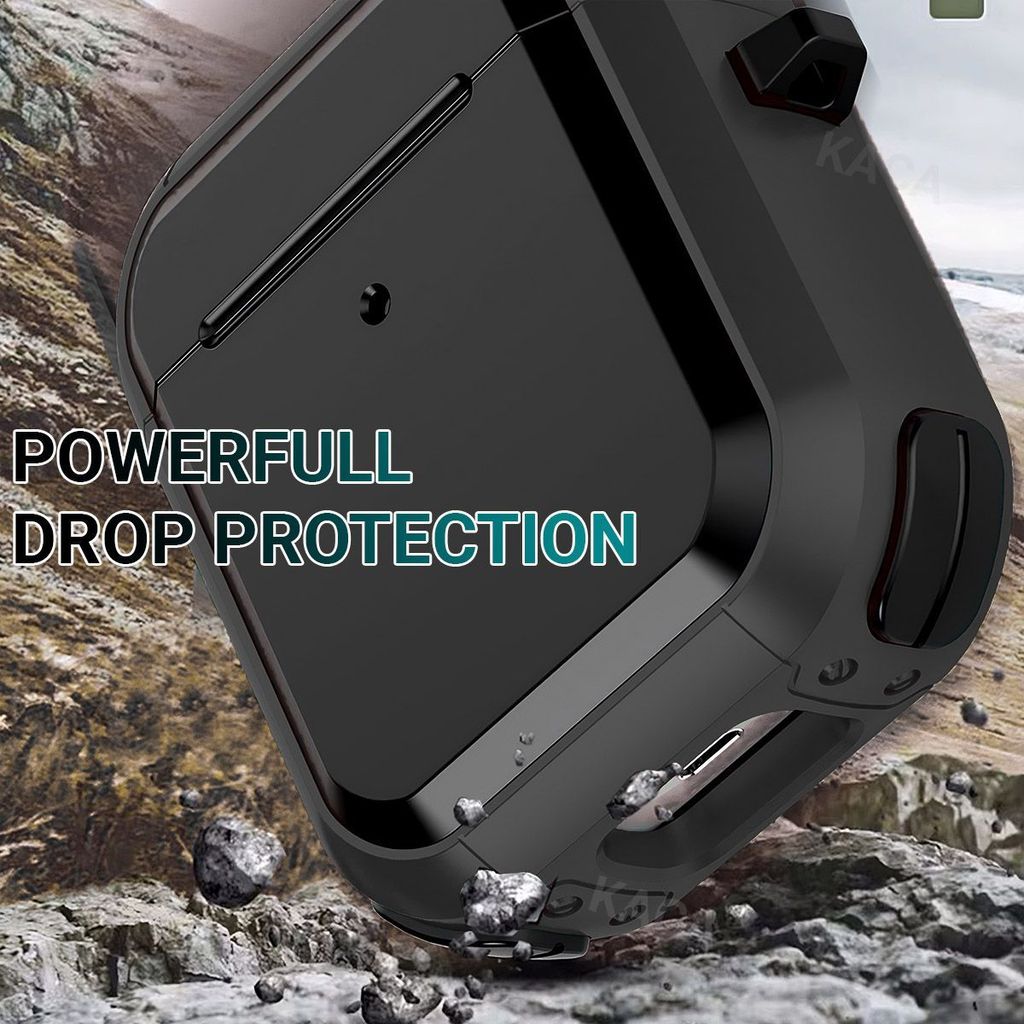 LIRAMARK Tough Rugged Hard Shell Armor case cover for AirPods 1 & 2, Apple airpods 1st and 2nd Generation case (Black)