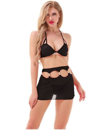 D Naked Lycra Baby Doll Dresses With Panty - Black