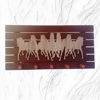 AMS 7 Horses Wooden Key Holder for Wall | Vaastu Wall Decor Key Stand for Home & Office | 12x6 Inch Key Hanger | Decorative MDF Key Holder for Housewarming Gift