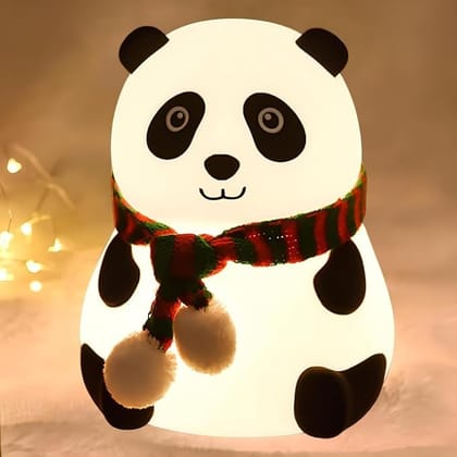 Panda Night Light for Kids Soft Silicone Rechargeable Lamp with Tap Control Multi Color Bedside Light
