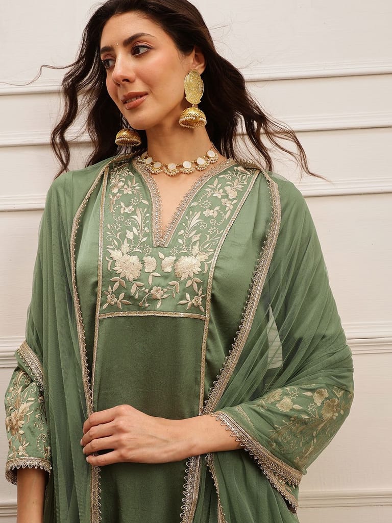 Olive Luxe Embroidered Kurta Set