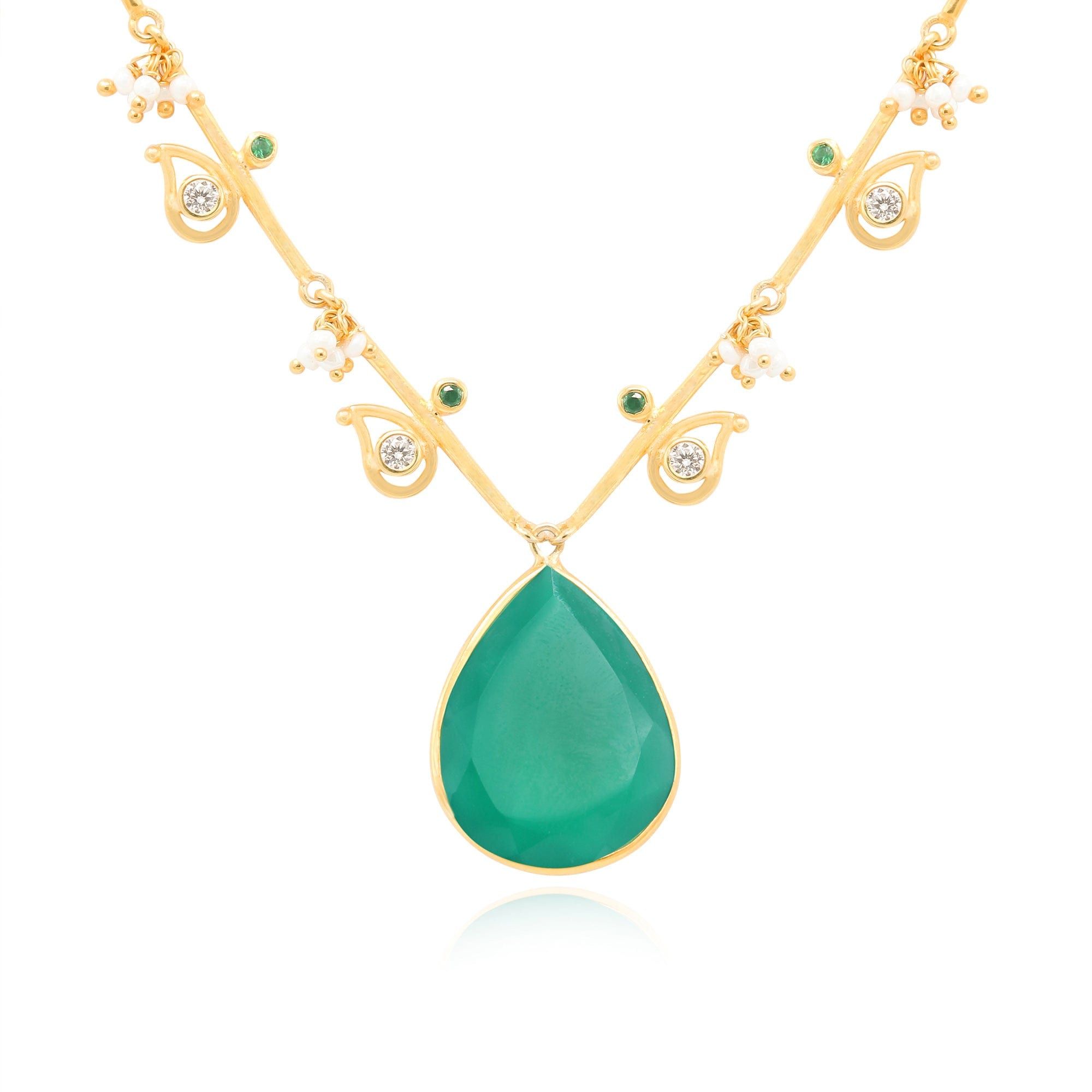 Silver Green Pearl Necklace-Necklace