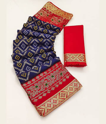 Kanooda Prints Georgette Printed Saree With Unstitched Blouse Piece ( Blue )