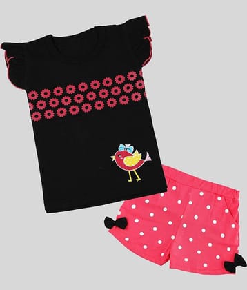 CATCUB Baby Girls 100% Cotton Tops & Bottoms Sets ( Black )