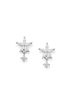 Flower With A Tiny Bling Rose Gold Plated Sterling Silver Drop Earring-Silver