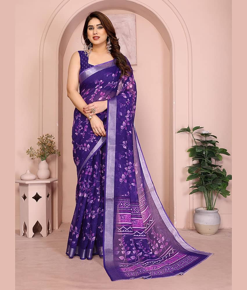 HEMA SILK MILLS Linen Embellished Regular Saree With Unstitched Blouse Piece ( Maroon )
