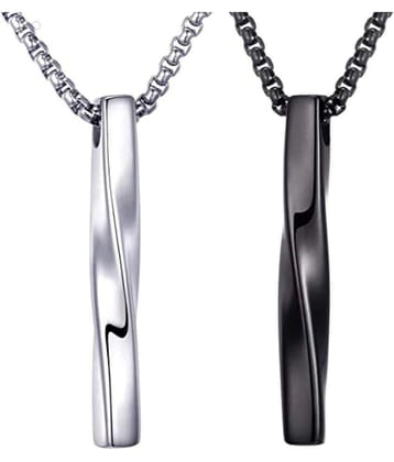 Fashion Frill Mens Fashion Black Silver Chain For Men Stainless Steel Twisted Bar Pendant Necklace Silver Plated Black Silver Chain For Men Boys Mens Jewellery Anniversary Gift For Husband B