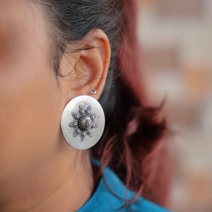 Oxidized Silver Stud Earrings