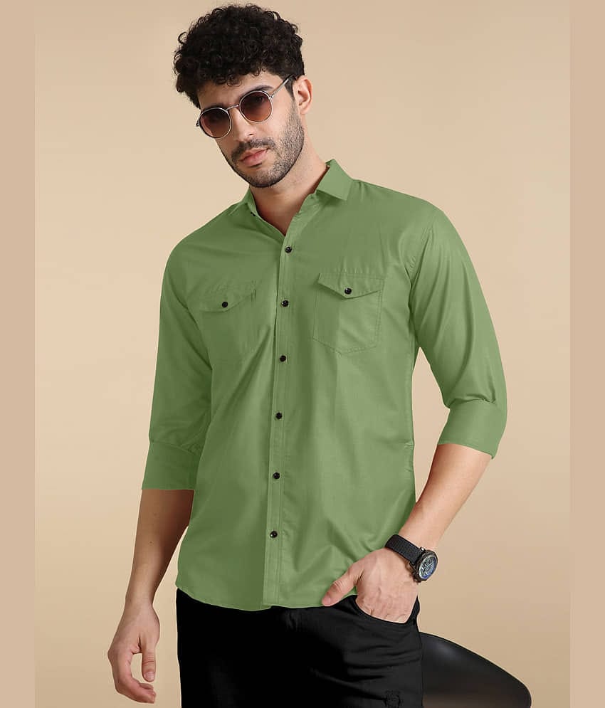 VTEXX Cotton Blend Regular Fit Solids Full Sleeves Men's Casual Shirt - Olive ( Pack of 1 )