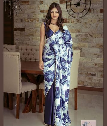 A TO Z CART Satin Printed Saree With Unstitched Blouse Piece ( Wine )